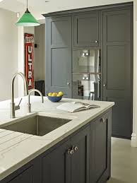Dark Grey Black Shaker Kitchen Cabinets And Island With Grey White Marble Effect Count Shaker Style Kitchen Cabinets Kitchen Cabinet Styles Grey Shaker Kitchen