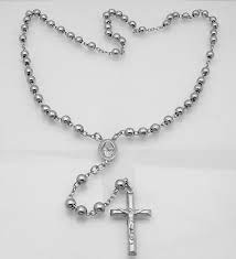 Mens Platinum Clad 925 Silver Rosary Necklace Cross 26 Necklace Rosary Necklace 925 Silver