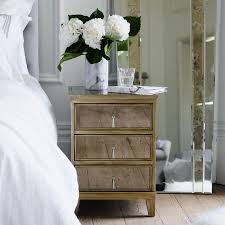 Gatsby Mirrored 3 Drawer Bedside Feather Black Luxury Bedroom Furniture Quality Bedroom Furniture Glass Bedside Table