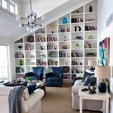 The above home office bookshelves designs are great as most of them are custom built and have been designed as per the requirement of the clients. Top 60 Best Built In Bookcase Ideas Interior Bookshelf Designs Cathedral Ceiling Living Room Bookshelves In Living Room Built In Bookcase