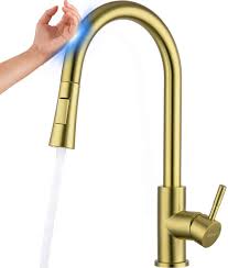 The water will be at whatever temperature the handle was last left at. Stoneway Touchless Kitchen Faucet Touch On Activation Kitchen Sink Faucets Brushed Gld Smart Bar Sink Faucets With Three Water Flow Modes Spray Head Walmart Com Walmart Com