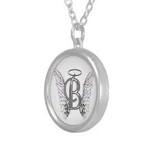 Letter B Initial Monogram With Angel Wings Halo Silver Plated Necklace Zazzle Com Silver Plated Necklace Angel Wings Halo Letter B