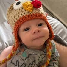 Baby Thanksgiving Crochet Tan Turkey Ear Flap Hat /photo Prop/ Costume