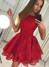 Chic A Line Scoop Homecoming Dresses Sleeveless Red Short Cocktail Dresses Evening Dresses Short Lace Homecoming Dresses Short Cheap Short Prom Dresses