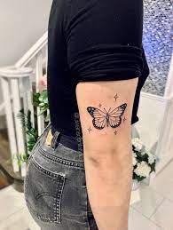 Butterfly Glitter Tattoo Done Gwansoontattoos Elbow Tattoos Tattoos Small Tattoos