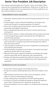 Senior Vice President Job Description | Velvet Jobs