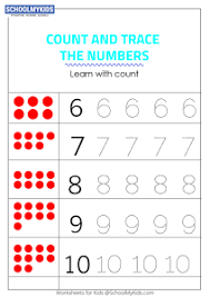 For preschool on wednesday we were working on a few different skills. Tracing Numbers 6 10 Count The Dots Worksheets For Preschool Grade Math Worksheets Schoolmykids Com