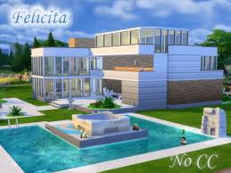 This Is A Modern Three Storey House With A Swimming Pool Found In Tsr Category Sims 4 Residential Lots Sims House Sims Building Sims 4 House Design