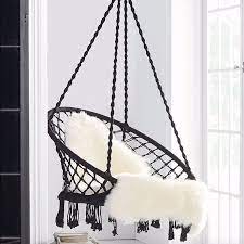 It can withstand a maximum weight of 330 pounds. Black Macrame Hammock Chair Swing Madrid Ivory Deene