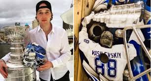 Born 25 july 1994) is a russian professional ice hockey goaltender for the tampa bay lightning of the national hockey. Andrei Vasilevskiy Takes Photo Holding New Stanley Cup Champions Goalie Mask Beside The Stanley Cup