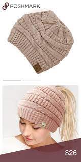 C C Beanie Messy Bun Beanie New Beige Ponytail Beanie Cc Beanie Messy Bun Beanie