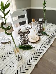 White Mudcloth Table Runner In A Bohemian Style With Geometric Patterns These Runners Are Made From Vintage African Mud Cloth Fabric Table Runner Fabric Decor