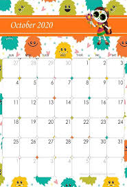 October 2020 Calendar Halloween Theme In 2020 Kids Calendar Cute Calendar Halloween Calendar