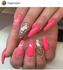 Nail salon in coral springs. Coral And Gold Coffin Shaped Nails Gold Acrylic Nails Coral Pink Nails Rose Gold Nails Acrylic