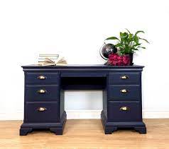 Especially if the desk is lacquer and has sparkling metal legs to intensify the shine. Vintage Stag Writing Desk Home Office Dressing Table Painted In Navy Blue Vinterior