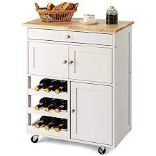 Not available for pickup and same day delivery. Amazon Com Giantex Kitchen Island Cart Rolling Kitchen Trolley Cart Wood Storage Cabinet With Large Drawer 9 Wine Bottles Rack Modern Restaurant Home Bar Serving Cart On Wheels White Kitchen Islands