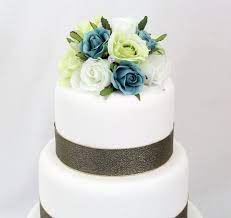 Wedding Cake Topper White Green Aqua Rose Silk Flower Cake Topper Wedding Cake Silk Flower Cake Topper Wedding Cakes With Flowers Floral Cake Topper