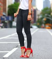 White Top Black Pants Red Shoes Pants Women Fashion Fashion Womens Black Pants