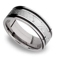 Space Walk Square Segmented Cobalt Chrome Mens Band With Meteorite Inlay Meteorite Wedding Rings Mens Wedding Rings Platinum Mens Meteorite Ring