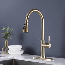 Delta is one of the leading manufacturers of faucets. Awztoo Brushed Gold Kitchen Faucet With Pull Down Sprayer Touch On Single Handle Kitchen Sink Faucets Solid Brass Taps Wayfair Ca