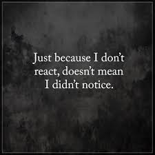 Just Because I Don T React Doesn T Mean I Didn T Notice Inspiration Truth React Quotes Mood Quotes Memorable Quotes