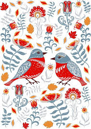 Birds And Flowers Floral Ornament Folk Art Scandinavian Folkart Tshirtdesign Tshirt Birds Skaskades Folk Art Flowers Polish Folk Art Folk Art Painting