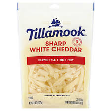 For a serving size of 1 oz ( 28.35 g). Tillamook Sharp White Cheddar Shredded Cheese Farmstyle Cut 8 Oz Vons