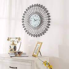 Amazon Com Kinbedy 28 Luxury Crystal Bohemian Style Metal Modern Wall Clock With Silent Movement 9 5 White Glass D Clock Decor Wall Clock Modern White Glass