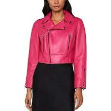 Bcbg Max Azria Womens Autumn Pink Cropped Zip Up Leather Jacket Coat S Bhfo 5848 Ebay Leather Jacket Leather Jackets Women Crop Outerwear