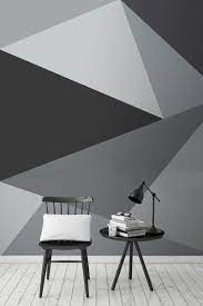 Grey geometric wall painting ideas. Convex Wall Mural Milexa Wall Paint Designs Monochrome Wall Wallpaper Living Room