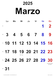 Calendario marzo 2025 en PDF, Excel y Word | Calendarpedia