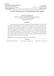 Hampir setiap orang yang berkecimpung di dunia usaha pasti mengetahui apa itu akuntansi. Pdf Teori Dan Implementasi Gaya Kepemimpinan Kepala Sekolah