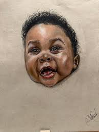 Finished Work✨ Title: For Baby Ozean Medium: #Prismacolor Colored Pencils,  #CaranDAche Colored Pencils Paper: 11”x14” #Strathmore Toned Gray paper  (Cross posted) #CarmensGorgeousArt #Art #FinishedWork