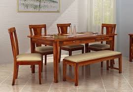 Mcbeth Storage 6 Seater Dining Table Set With Bench Honey Finish 6 Seater Dining Table Dining Table Dining Table Setting