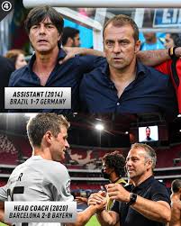 Der trainer forderte alle dazu auf, hoch zu pressen. 433 On Twitter Brazil 1 7 Germany Assistant Coach Hansi Flick Barcelona 2 8 Bayern Head Coach Hansi Flick