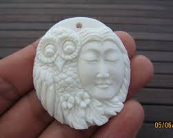 Excellent Detail Carved Spirit of Owl and Lady Pendant Beads , Bone  Carving, Jewelry Making Supplies B4198