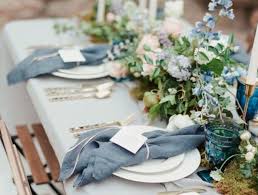 Dusty Blue Wedding Table Setting Blue Glassware Al Fresco Wedding French Wedding Color Schemes Summer Summer Wedding Colors Winter Wedding Color Palette