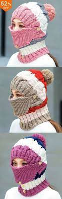 52 Off Free Shipping Women Winter Windproof Warm Plus Velvet Knit Hat Scarf Set With Face Mask Thicken Ski Earmuffs Cap Scarf Set Knitted Hats Crochet Hats