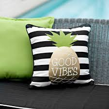 Take this one, this 18 throw pillow is crafted from a polyester and microfiber blend and features a polyester foam filling for a touch of texture. Good Vibes Pineapple Outdoor Pillow Kirklands