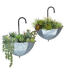 Mimic mother nature with a metal tree featuring flower pots. Giftme 5 Set Of 2 Galvanized Metal Umbrella Hanging Wall Planter Flower Holder Indoor Or Ou In 2020 Succulent Wall Planter Hanging Wall Planters Metal Hanging Planters