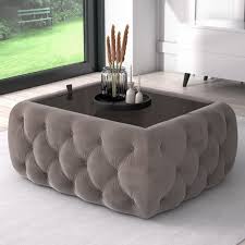 3)the top of the coffee table is marble or tempered glass for choose. Clio Rectangle Storage Coffee Table In Taupe Velvet With Smoked Glass Top Furniture123