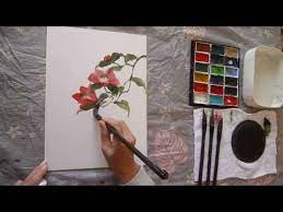 水墨画 sumi e 椿3の描き方動画 音声 絵画のチュートリアル 水彩画の基本 水彩画 描き方