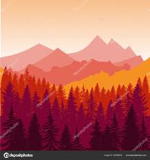 ダウンロード 山と夕日に早くフォレスト シルエット風景のパノラマ フラットなデザイン ベクトル ストックイラストレーション 絵ハガキ 夕焼け イラスト フラットデザインのイラスト