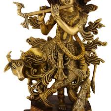Krishna is the eighth incarnation or avatar of lord vishnu. Standing Lord Krishna Statue With Flute And Cow 16 Kalakrithi Com