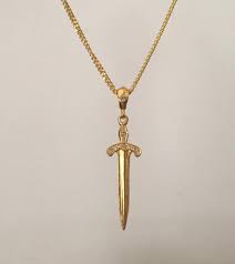 Necklace Golden Knight S Sword With Diamonds Sword Necklace Dainty Gold Necklace Gold Bar Necklace
