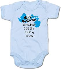 G Graphics Baby Body Mit Geburtsangaben Name Datum Uhrzeit Gewicht Grosse 250 0527 Amazon De Fashion