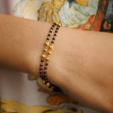 Black And Gold Bracelet 18k Solid Yellow Gold Mangalsutra Bracelet Gold Chain With Etsy Black Beaded Bracelets Mangalsutra Bracelet Gold Bracelet Chain