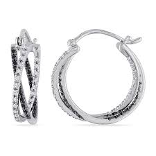 Black And White Diamond Hoop Earrings Midnight Black 1 4 Ct T W Genuine Black Diamond Sterling Silver 19mm Hoop Earrings In 2019 Sterling Silver Cross Diamond Hoop Earrings White Earrings