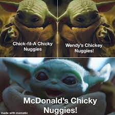 Baby yoda chicken nuggies meme origin. Chicky Nuggie Choices R Babyyoda Baby Yoda Grogu Know Your Meme
