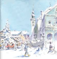 Aquarelle Megeve Place De L Eglise Chamonix Mont Blanc Haute Savoie Megeve